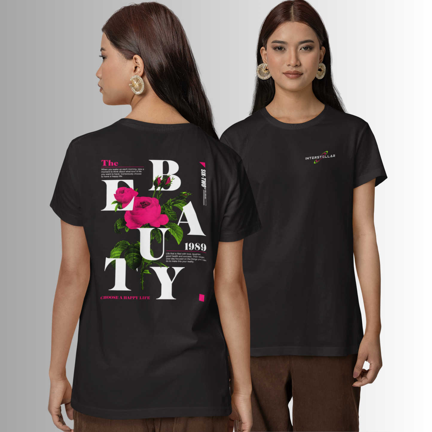 Flower Beauty Black T-Shirt